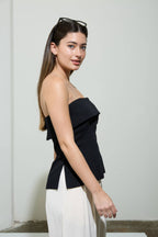 BLACK FOLD OVER STRAPLESS SIDE SLIT TOP