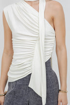 IVORY SOFT KNIT ASYMMETRICAL TOP WITH WRAP AROUND SCARF