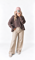 Brown Cross Detail Open Back Long-Sleeve Top
