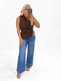 BROWN ASYMMETRICAL ONE SHOULDER LINEN TOP