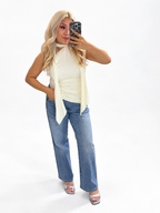 IVORY SOFT KNIT ASYMMETRICAL TOP WITH WRAP AROUND SCARF
