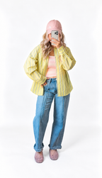 Lemon Yellow Striped Long-Sleeve Button-Up Shirt with Jack Rabbit Tie