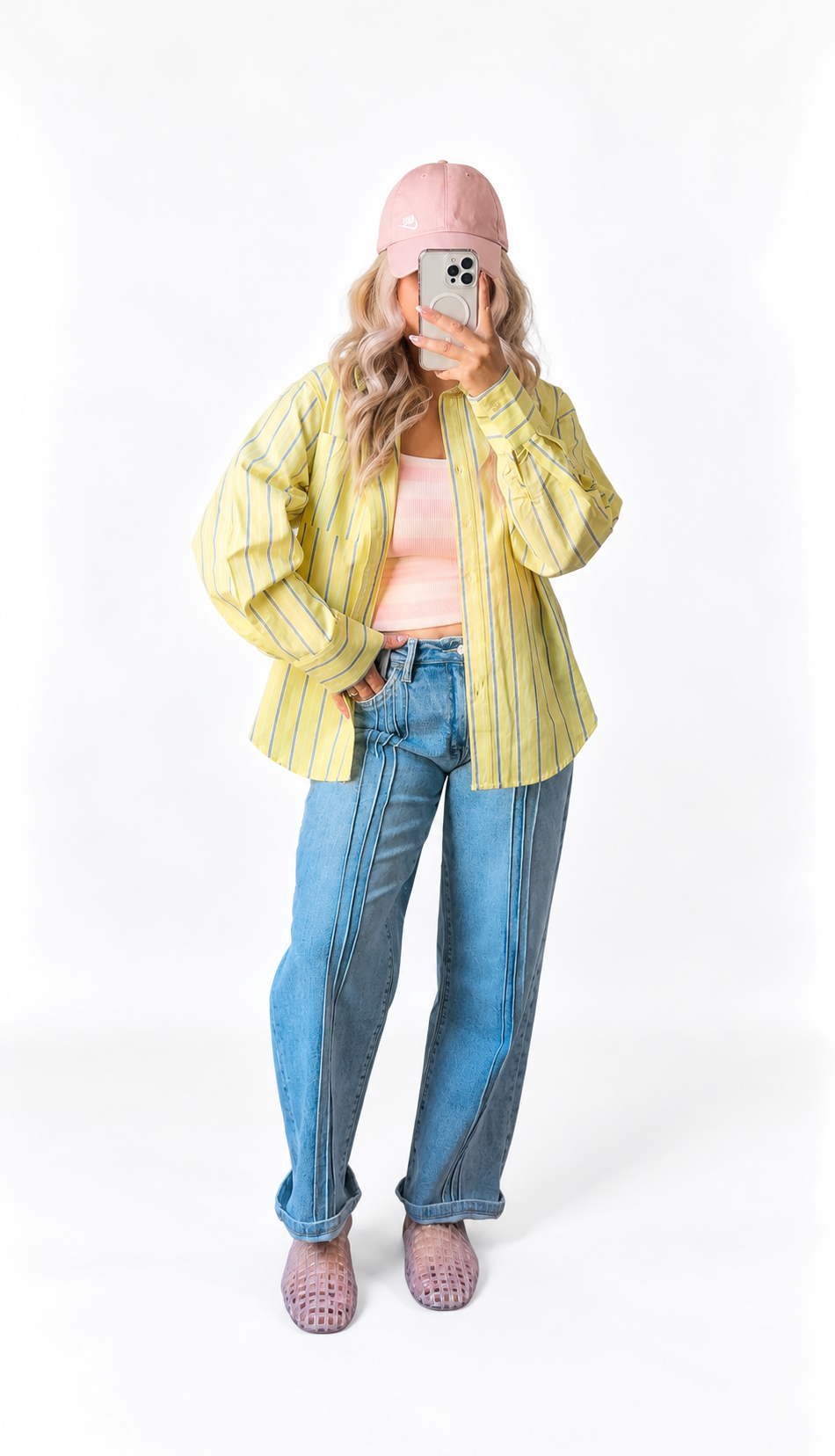 Lemon Yellow Striped Long-Sleeve Button-Up Shirt with Jack Rabbit Tie