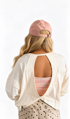 Cream Cross Detail Open Back Long-Sleeve Top