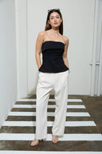 BLACK FOLD OVER STRAPLESS SIDE SLIT TOP