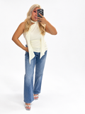 IVORY SOFT KNIT ASYMMETRICAL TOP WITH WRAP AROUND SCARF